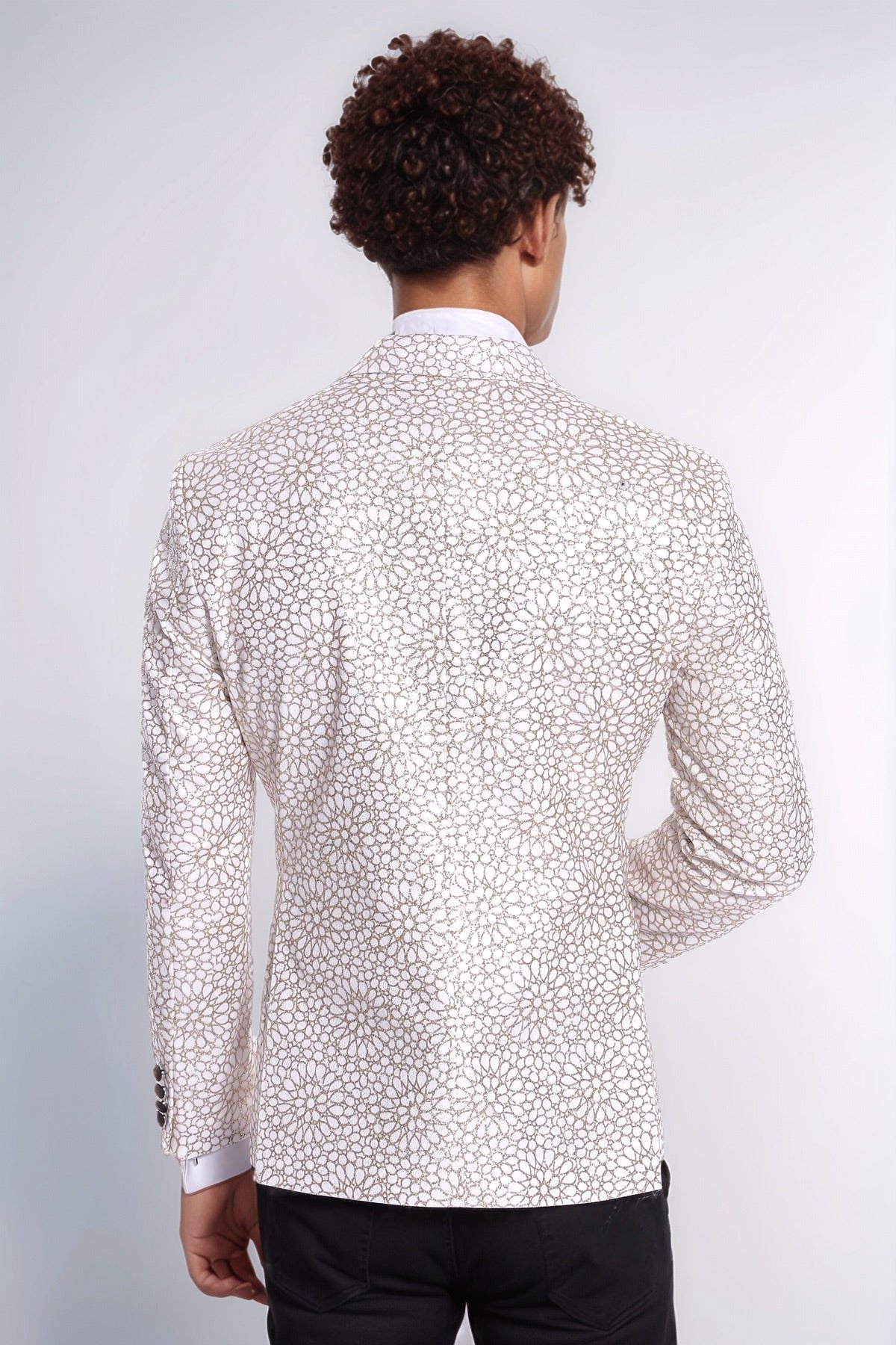 Flower Embroidered Pattern White Men Prom Blazer - Wessi