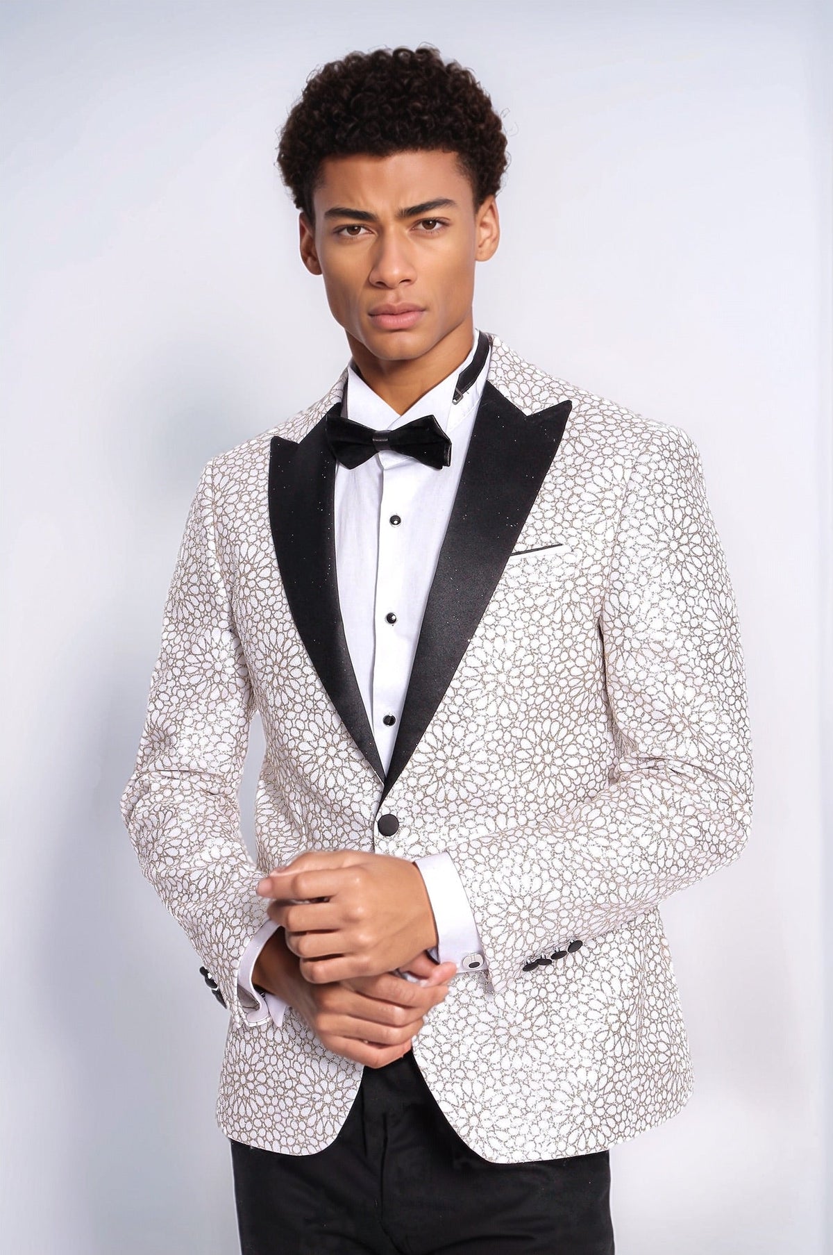 Flower Embroidered Pattern White Men Prom Blazer - Wessi