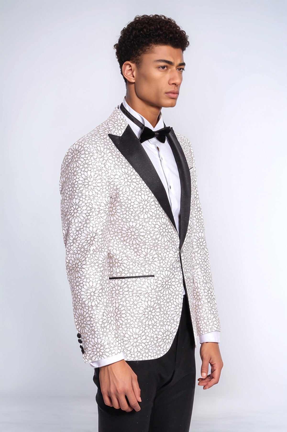 Flower Embroidered Pattern White Men Prom Blazer - Wessi