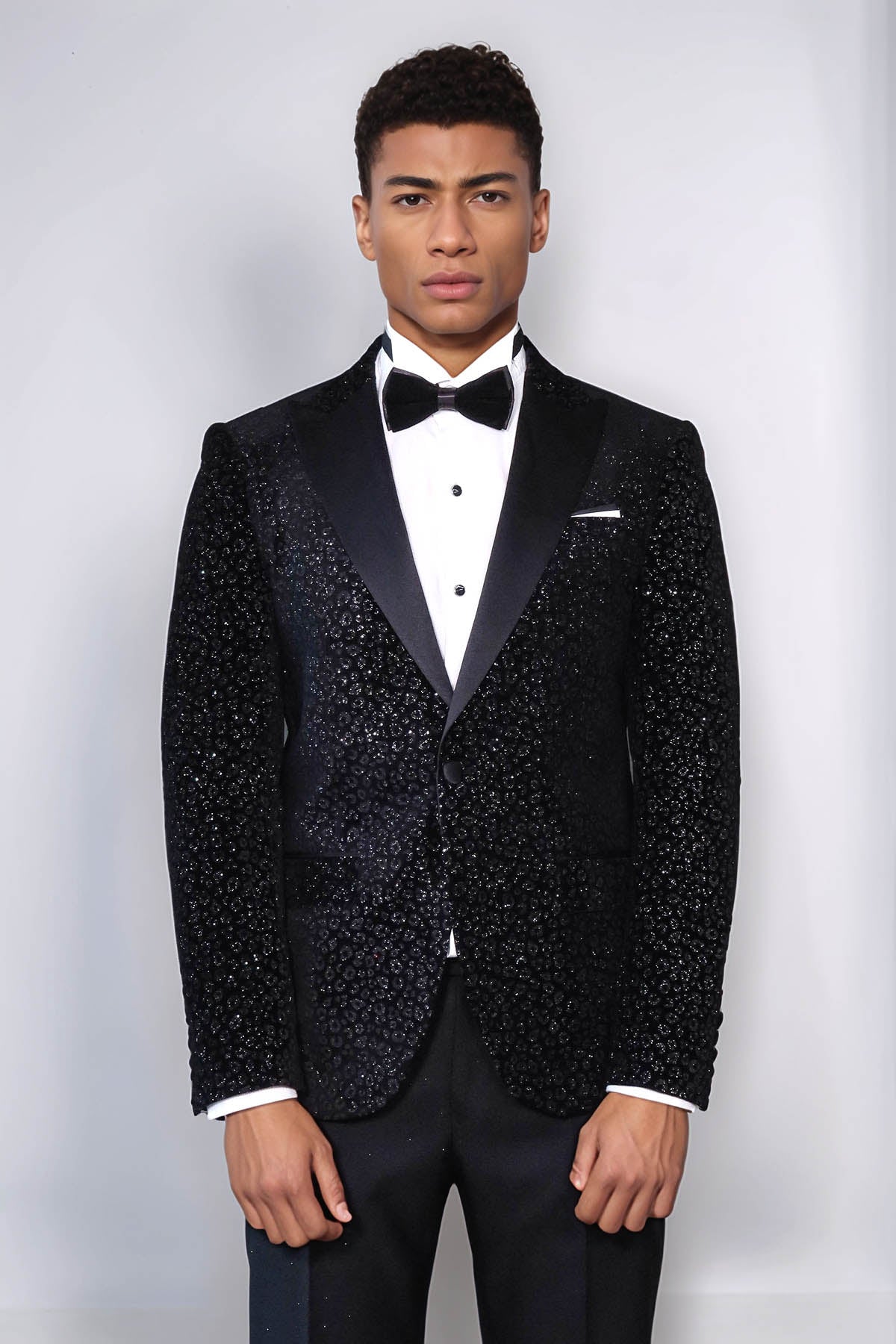 Leopard Pattern Slim Fit Black Men Prom Blazer - Wessi