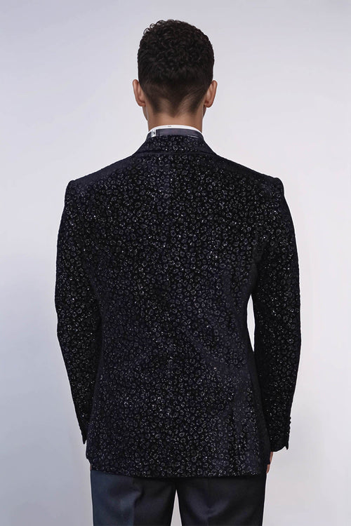 Leopard Pattern Slim Fit Black Men Prom Blazer - Wessi