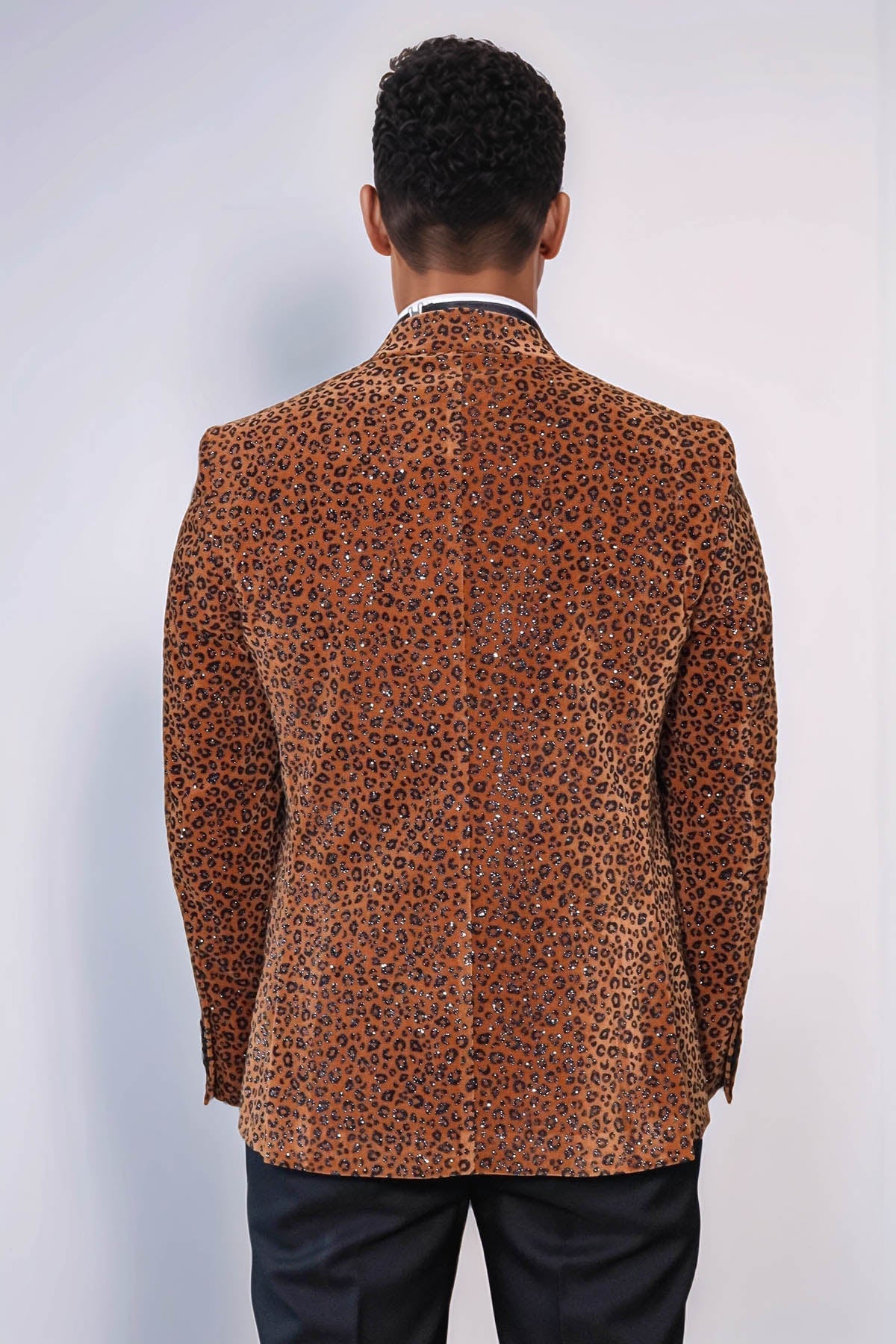 Leopard Pattern Slim Fit Peak Lapel Yellow Men Prom Blazer