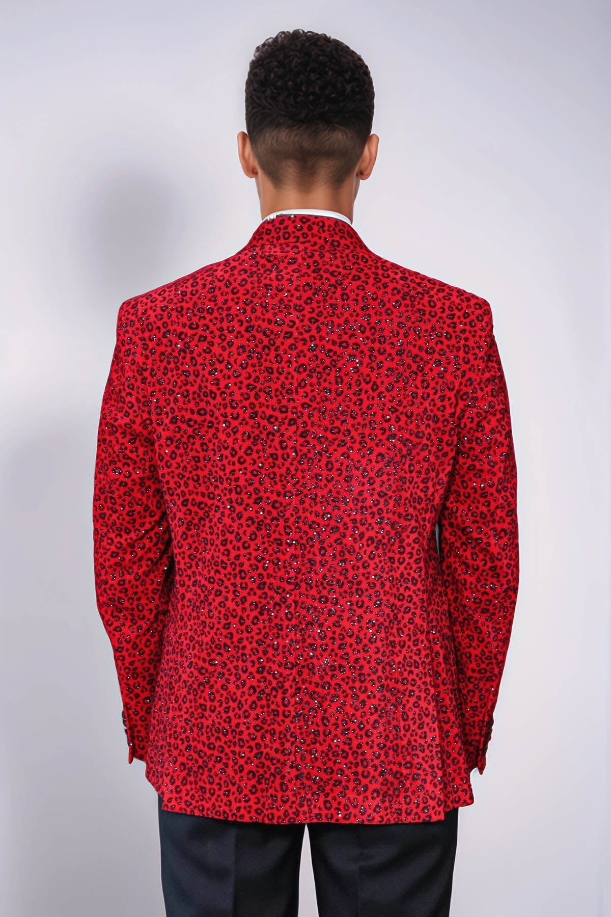 Leopard Pattern Slim Fit Peak Lapel Burgundy Men Prom Blazer