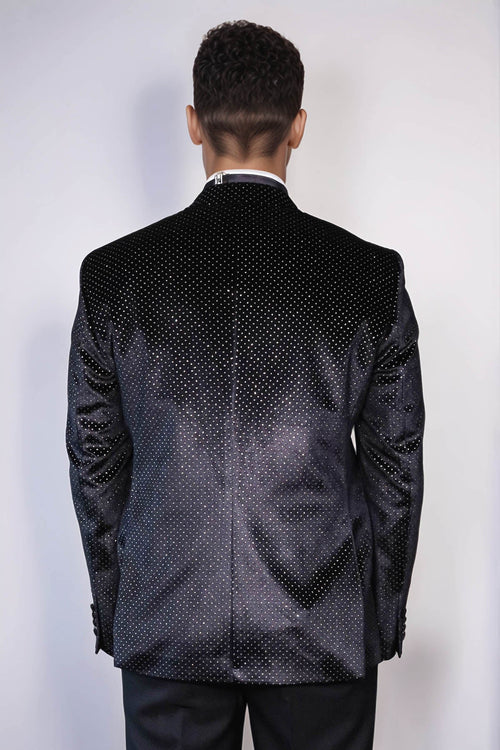 Sparkling Dotted Peak Lapel Men's Black Tuxedo Jacket - Wessi