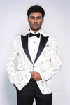 Peak Lapel Slim Fit Gold Patterned White Men Prom Blazer