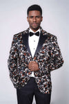 White and Black Feather Patterned Men's Prom Jacket - Wessi