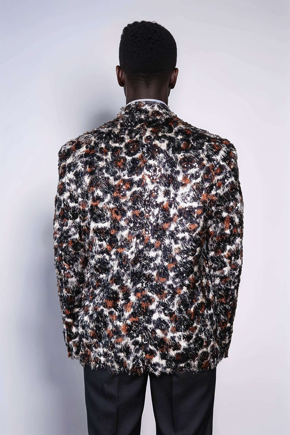 White and Black Feather Patterned Men's Prom Jacket - Wessi