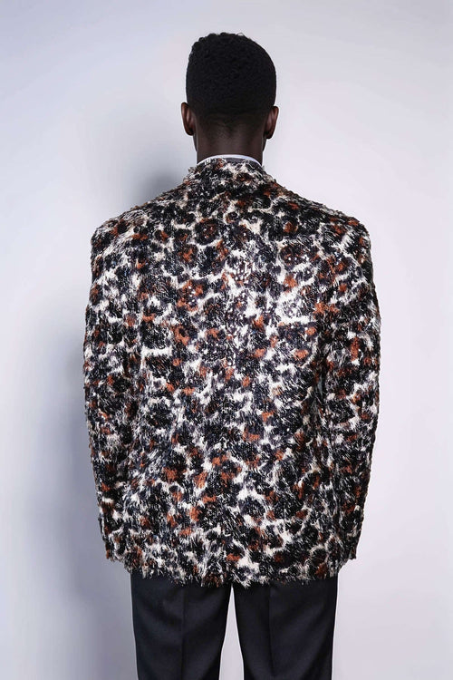 White and Black Feather Patterned Men's Prom Jacket - Wessi