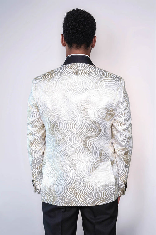 Gold Patterned Over White Men Prom Blazer - Wessi