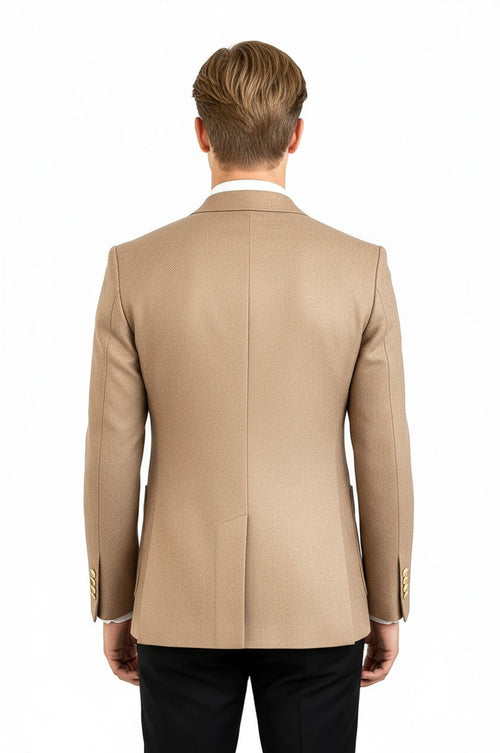 Double Breasted Slim Fit Cream Men Blazer - Wessi