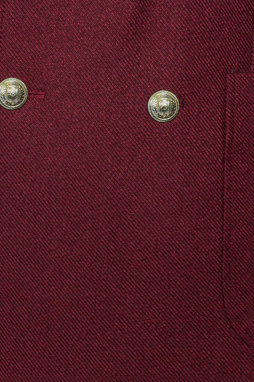 Double Breasted Slim Fit Burgundy Men Blazer - Wessi