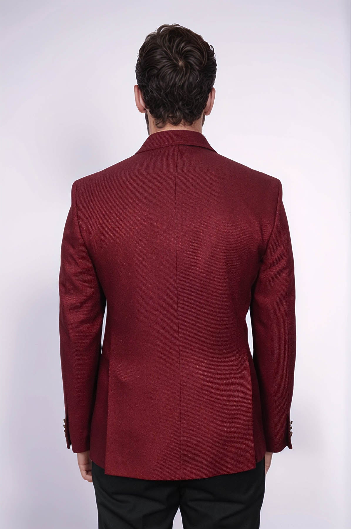 Double Breasted Slim Fit Burgundy Men Blazer - Wessi