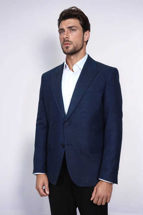 Plain Slim Fit Sport Navy Blue Men Blazer - Wessi