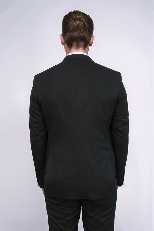 Textured Slim Fit Peak Lapel Black Men Blazer - Wessi