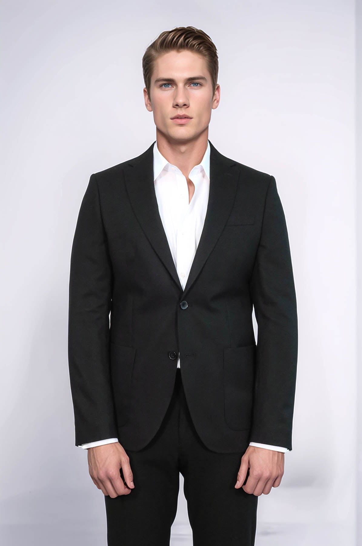 Textured Slim Fit Peak Lapel Black Men Blazer - Wessi