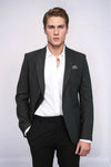 Textured Slim Fit Peak Lapel Anthracite Men Blazer - Wessi