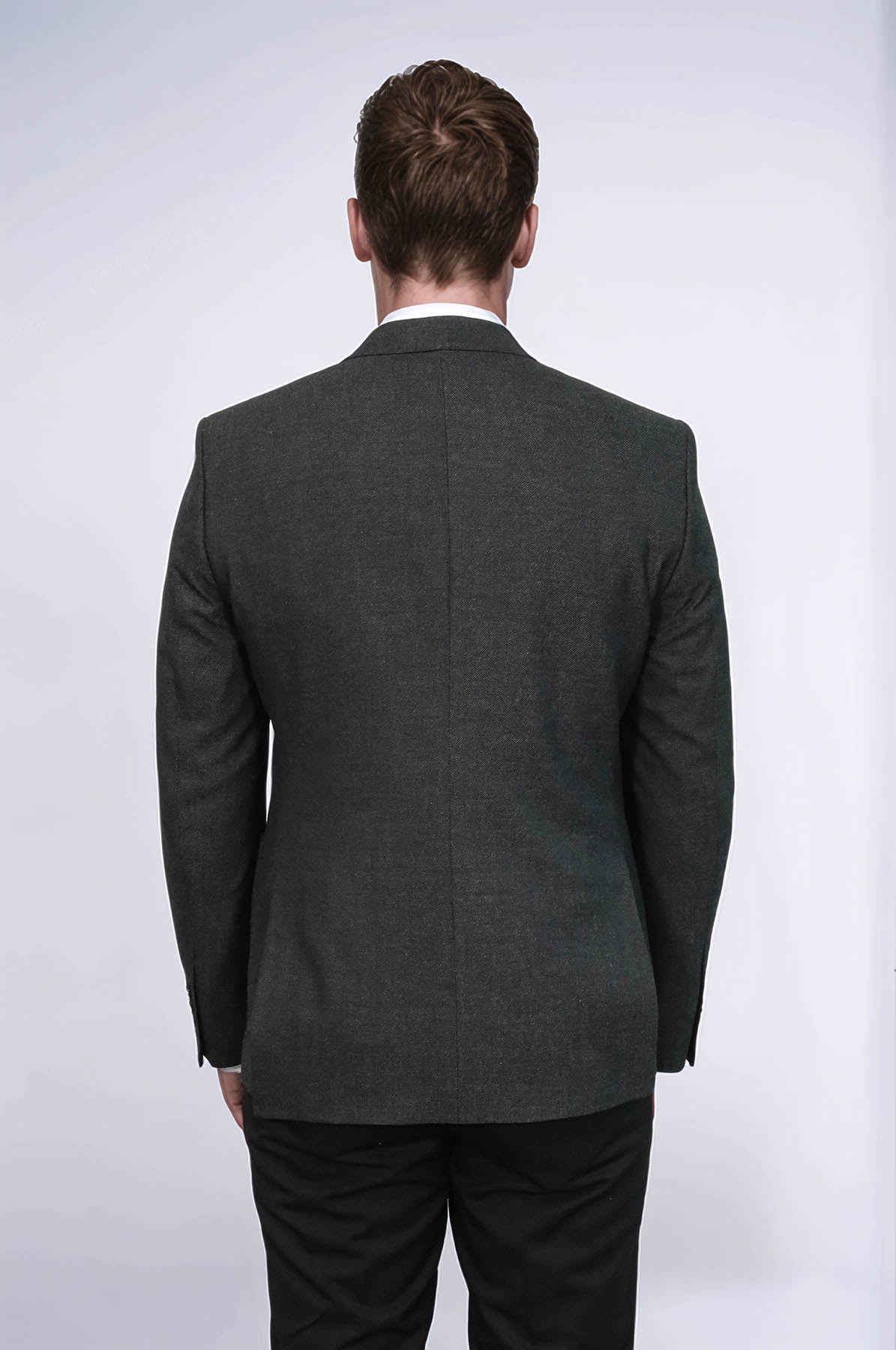 Textured Slim Fit Peak Lapel Anthracite Men Blazer - Wessi
