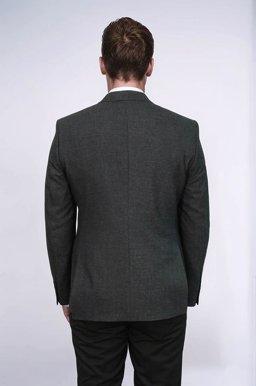 Textured Slim Fit Peak Lapel Anthracite Men Blazer - Wessi
