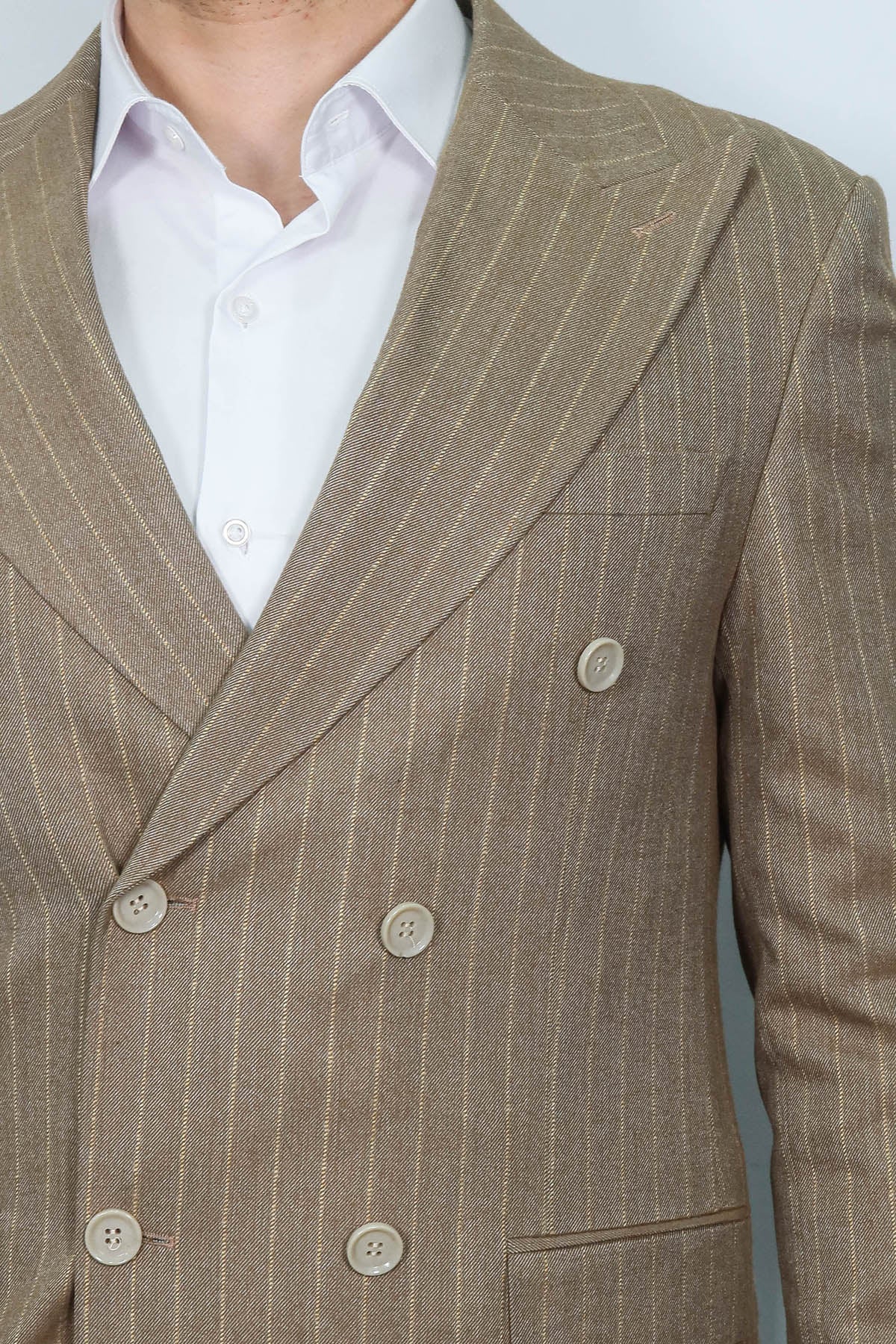Striped Double Breasted Light Brown Men Blazer - Wessi