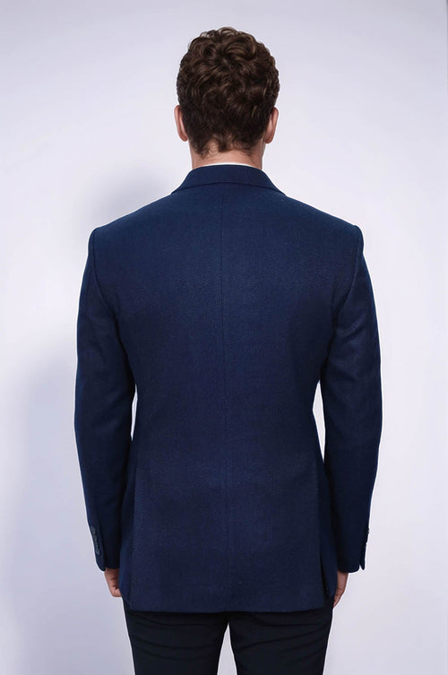Slim Fit Patterned Dark Blue Men Blazer - Wessi