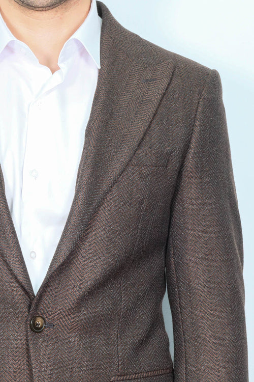 Slim Fit Patterned Brown Men Blazer - Wessi