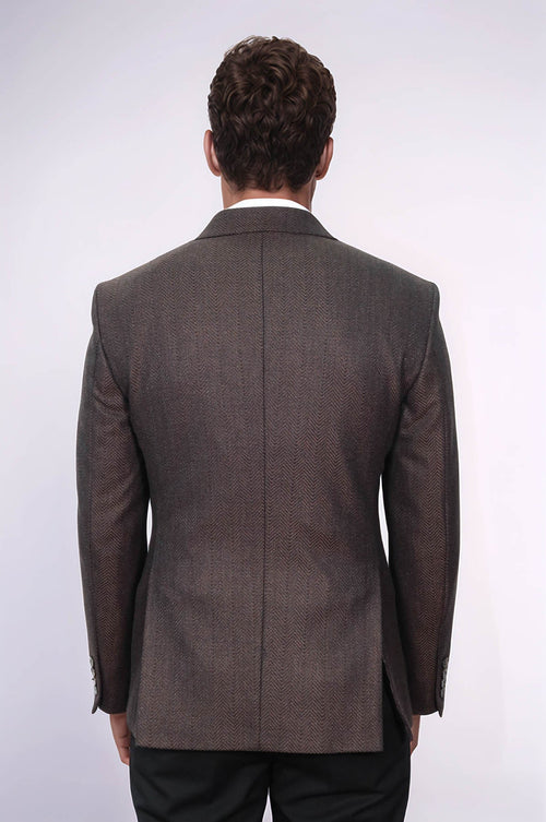 Slim Fit Patterned Brown Men Blazer - Wessi