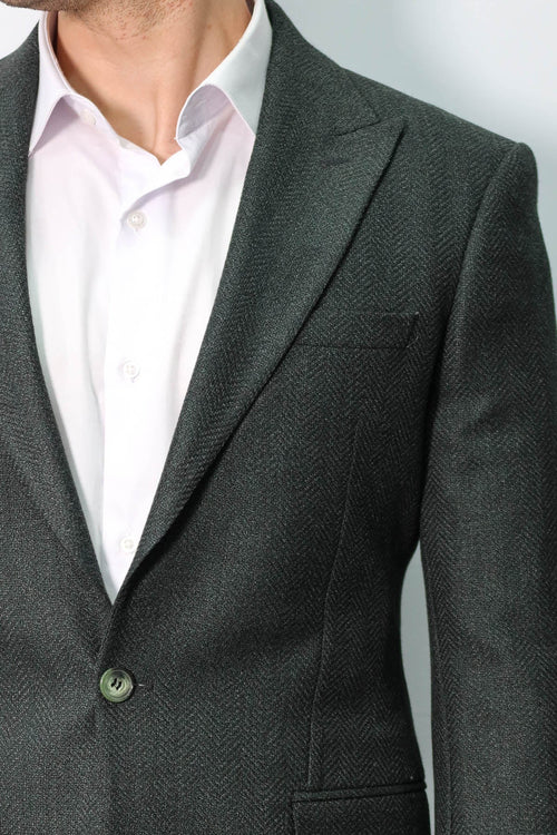 Slim Fit Patterned Dark Green Men Blazer - Wessi