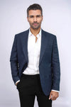 Patterned Wide Lapel Navy Blue Men Blazer - Wessi
