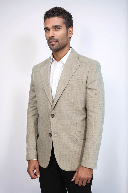 Patterned Wide Lapel Cream Men Blazer - Wessi
