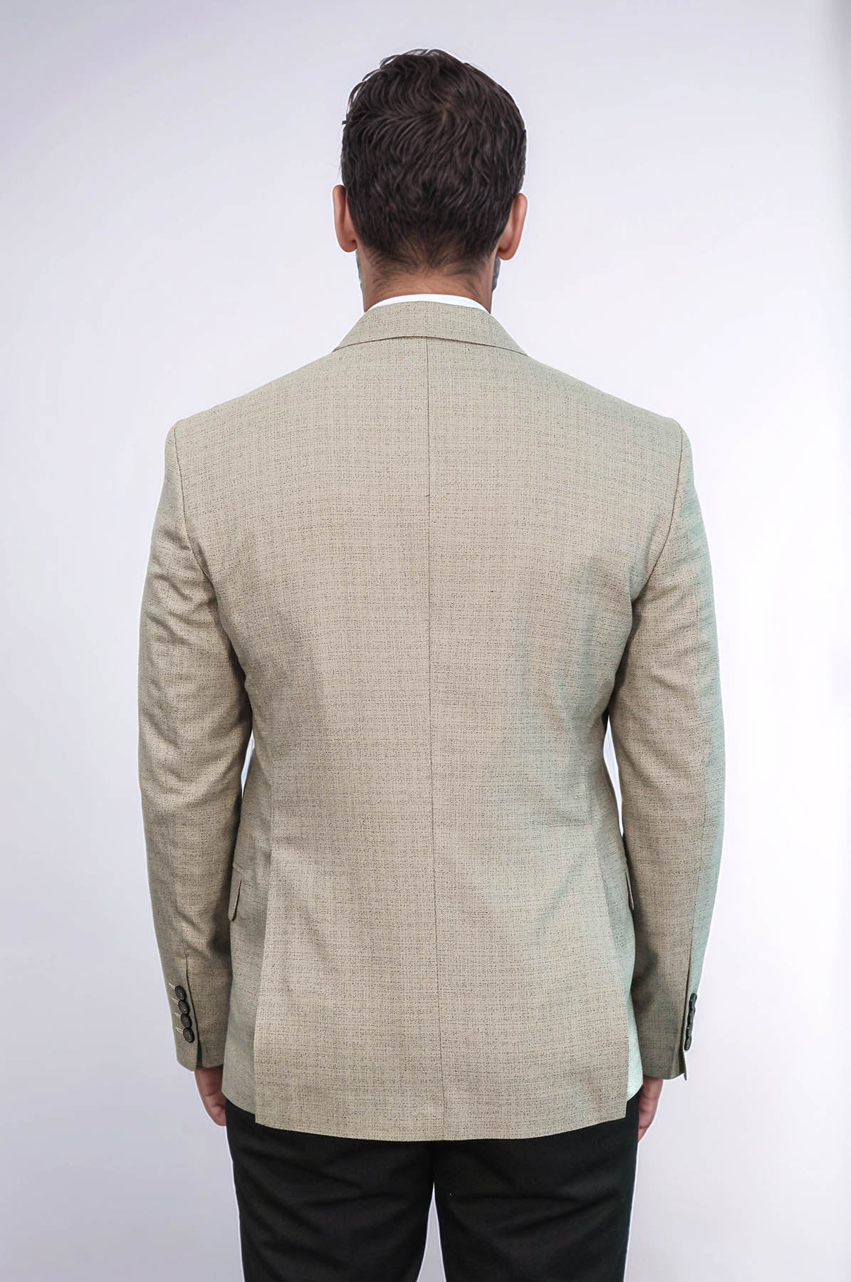 Patterned Wide Lapel Cream Men Blazer - Wessi