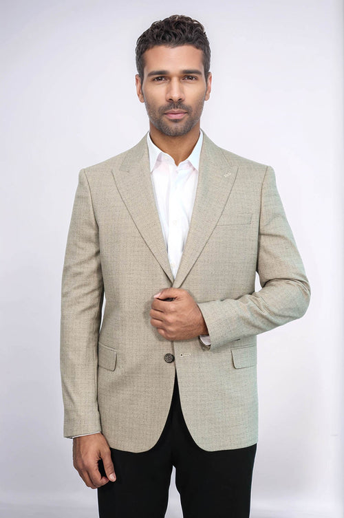 Patterned Wide Lapel Cream Men Blazer - Wessi
