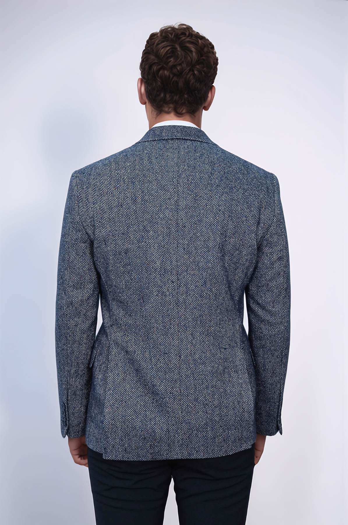 Houndstooth Pattern Wool Blue Men Blazer - Wessi