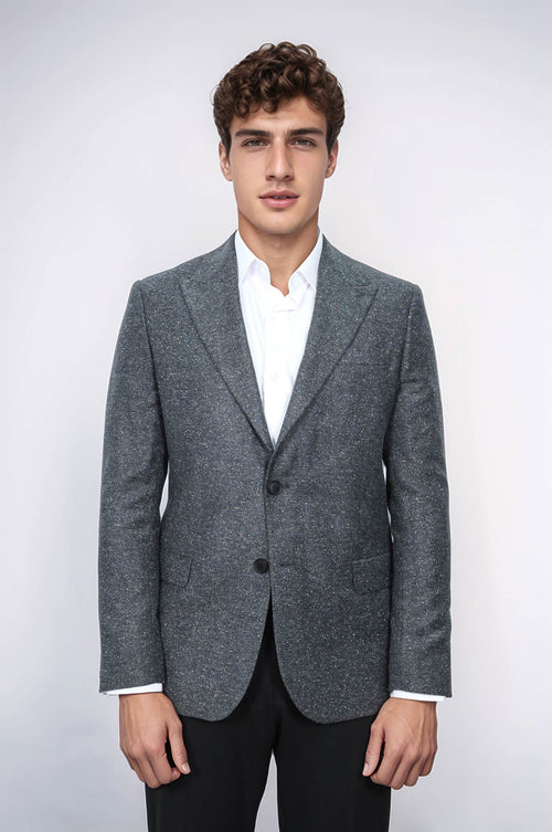 Houndstooth Pattern Wool Anthracite Men Blazer - Wessi
