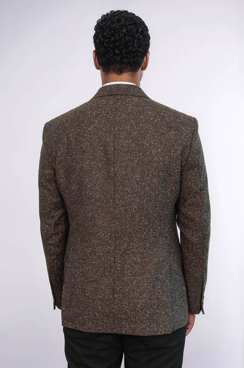 Houndstooth Pattern Wool Brown Men Blazer - Wessi