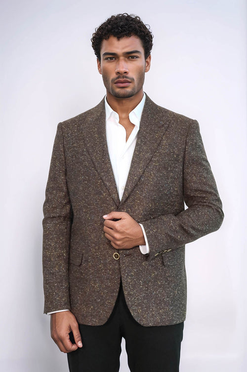 Houndstooth Pattern Wool Brown Men Blazer - Wessi