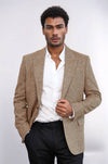 Houndstooth Pattern Wool Light Brown Men Blazer - Wessi