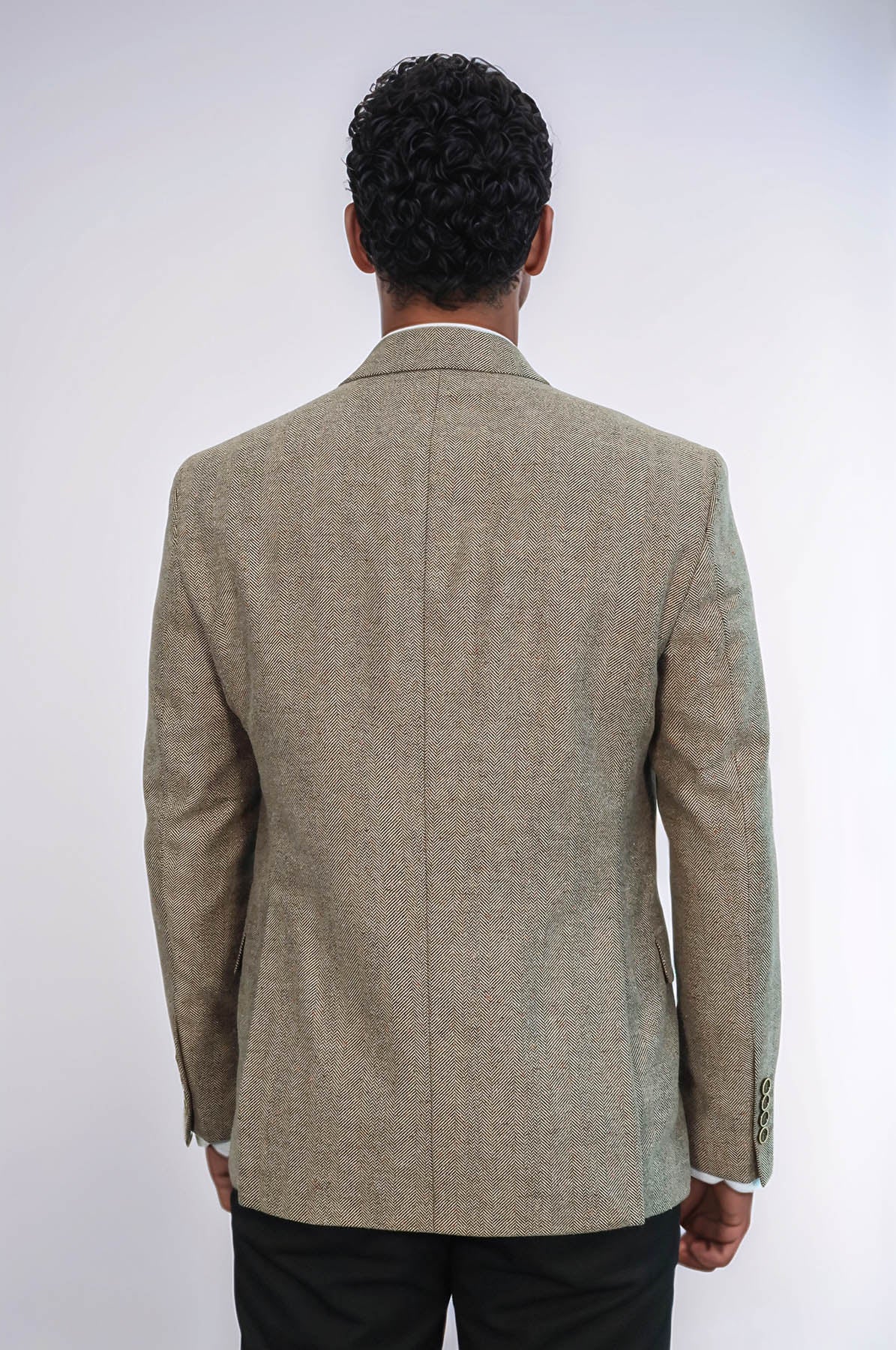 Houndstooth Pattern Wool Cream Men Blazer - Wessi