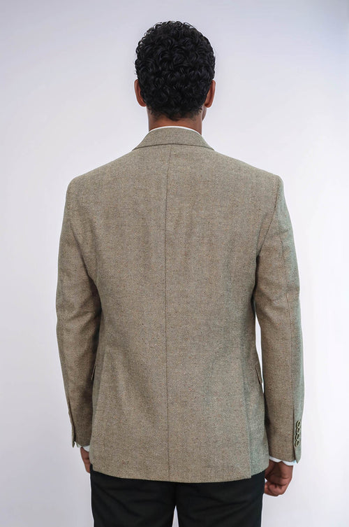 Houndstooth Pattern Wool Cream Men Blazer - Wessi