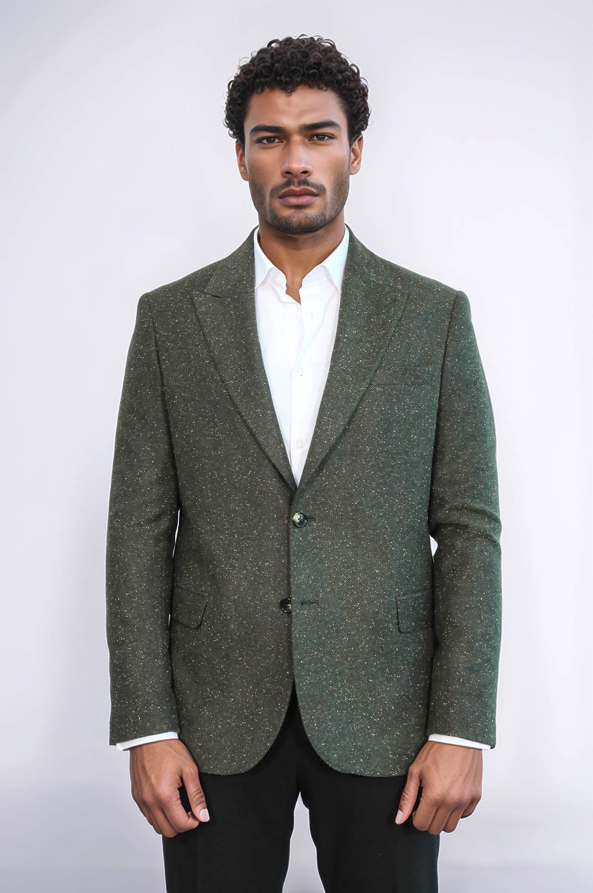 Houndstooth Pattern Wool Green Men Blazer - Wessi