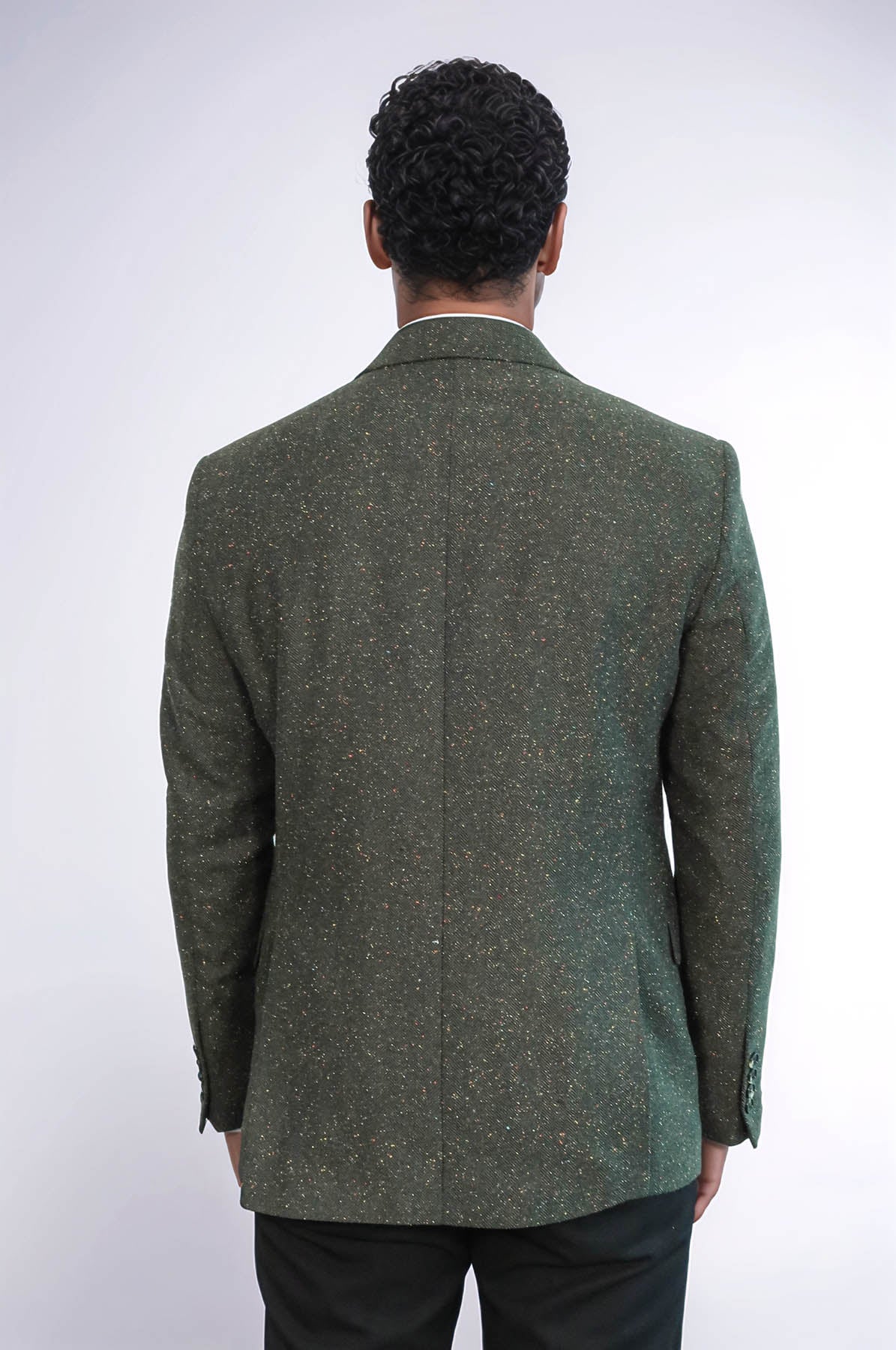 Houndstooth Pattern Wool Green Men Blazer - Wessi
