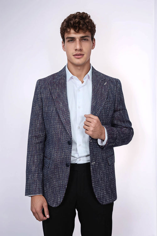 Slim Fit Patterned Sport Purple Men Blazer - Wessi