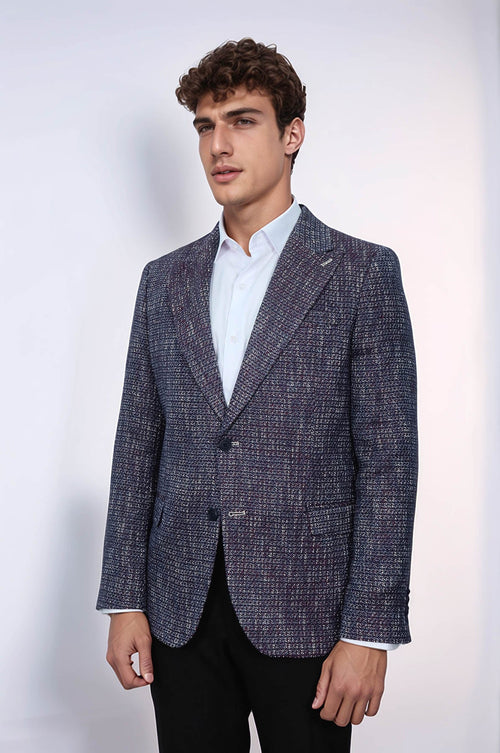 Slim Fit Patterned Sport Purple Men Blazer - Wessi