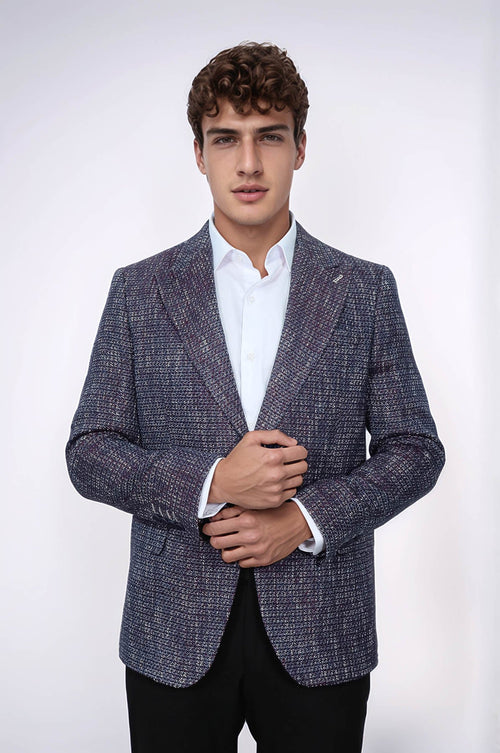 Slim Fit Patterned Sport Purple Men Blazer - Wessi