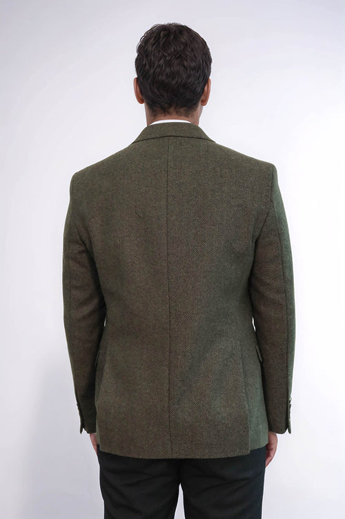 Houndstooth Wool Dark Green Men Blazer - Wessi