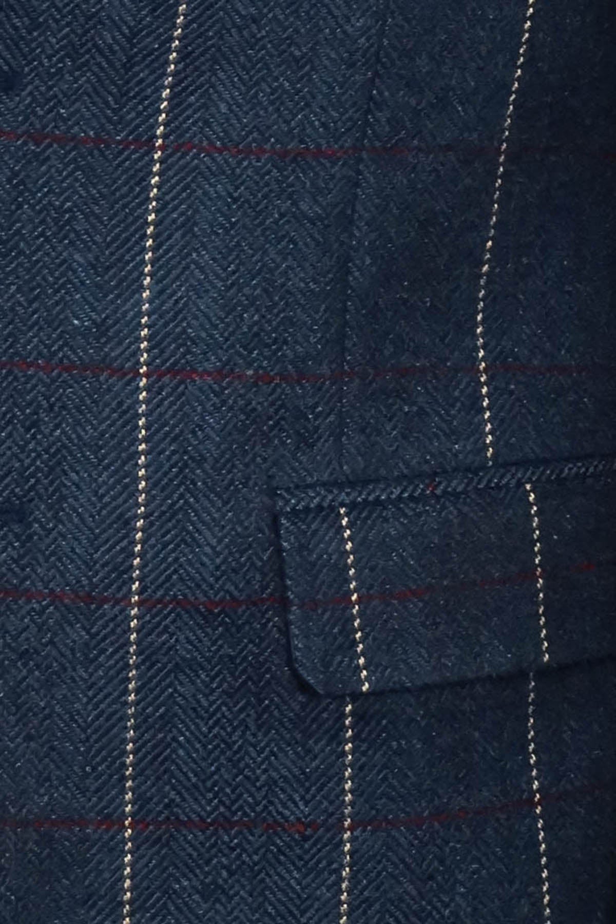 Checked Navy Blue Slim-Fit Blazer - Wessi