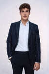 Checked Navy Blue Slim-Fit Blazer - Wessi