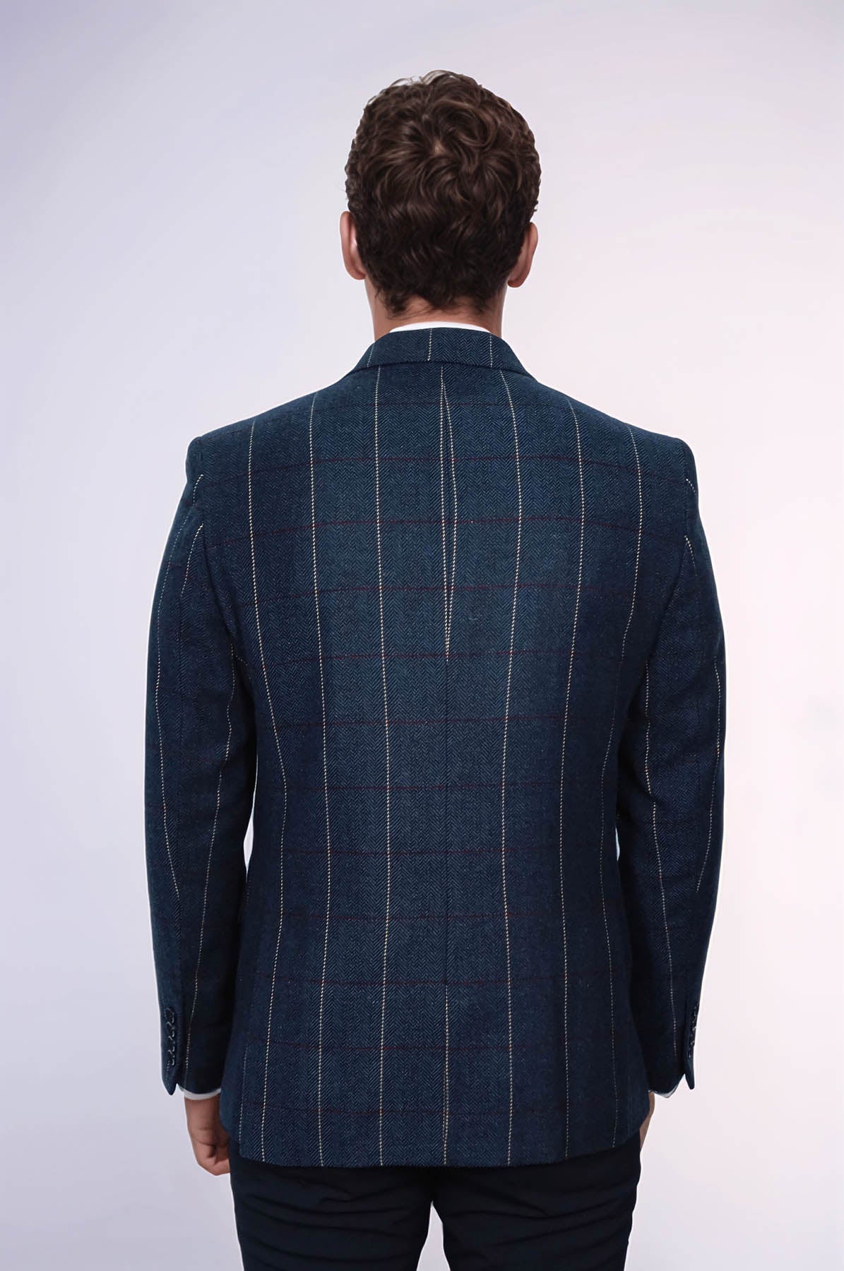 Checked Navy Blue Slim-Fit Blazer - Wessi