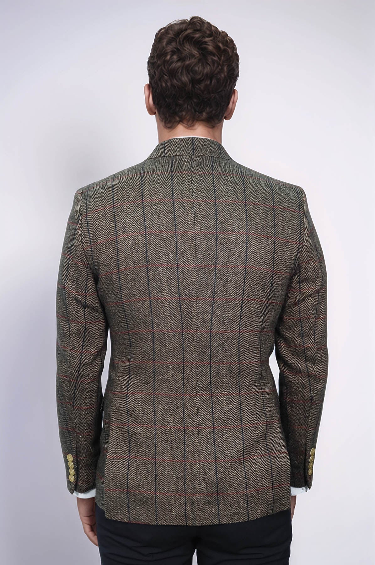 Checked Brown Slim-Fit Men's Blazer - Wessi