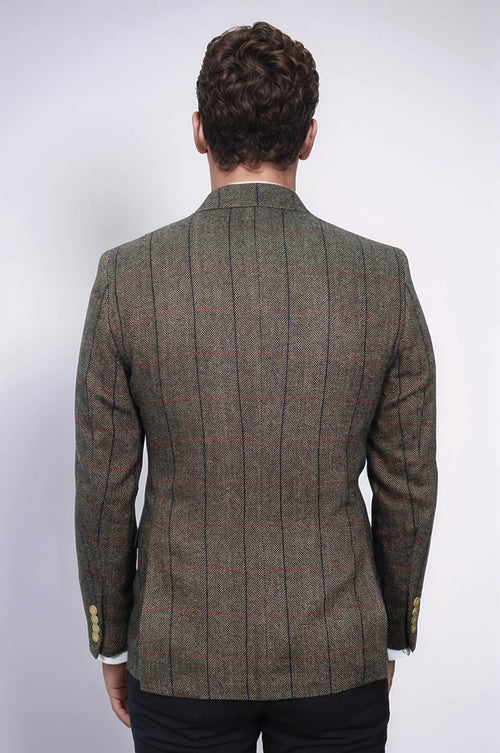 Checked Brown Slim-Fit Men's Blazer - Wessi