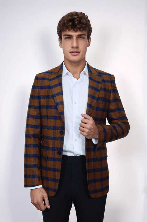 Checked Tawny Slim-Fit Blazer - Wessi
